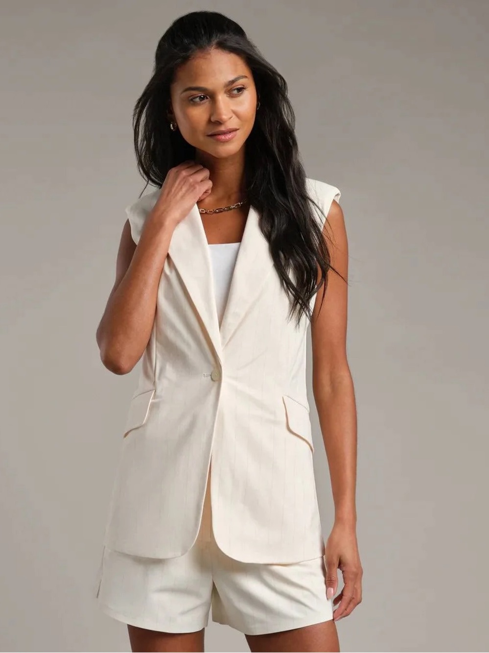Rhone Commuter Sleeveless Blazer Ivory Pinstripe Tailored Vest S NWT